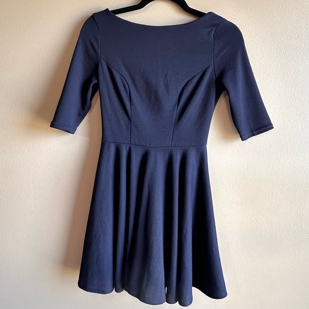 ASOS Petite Womens Dress Navy Blue Knit Short Sleeve Skater Criss Cross Back 2P - Picture 5 of 16